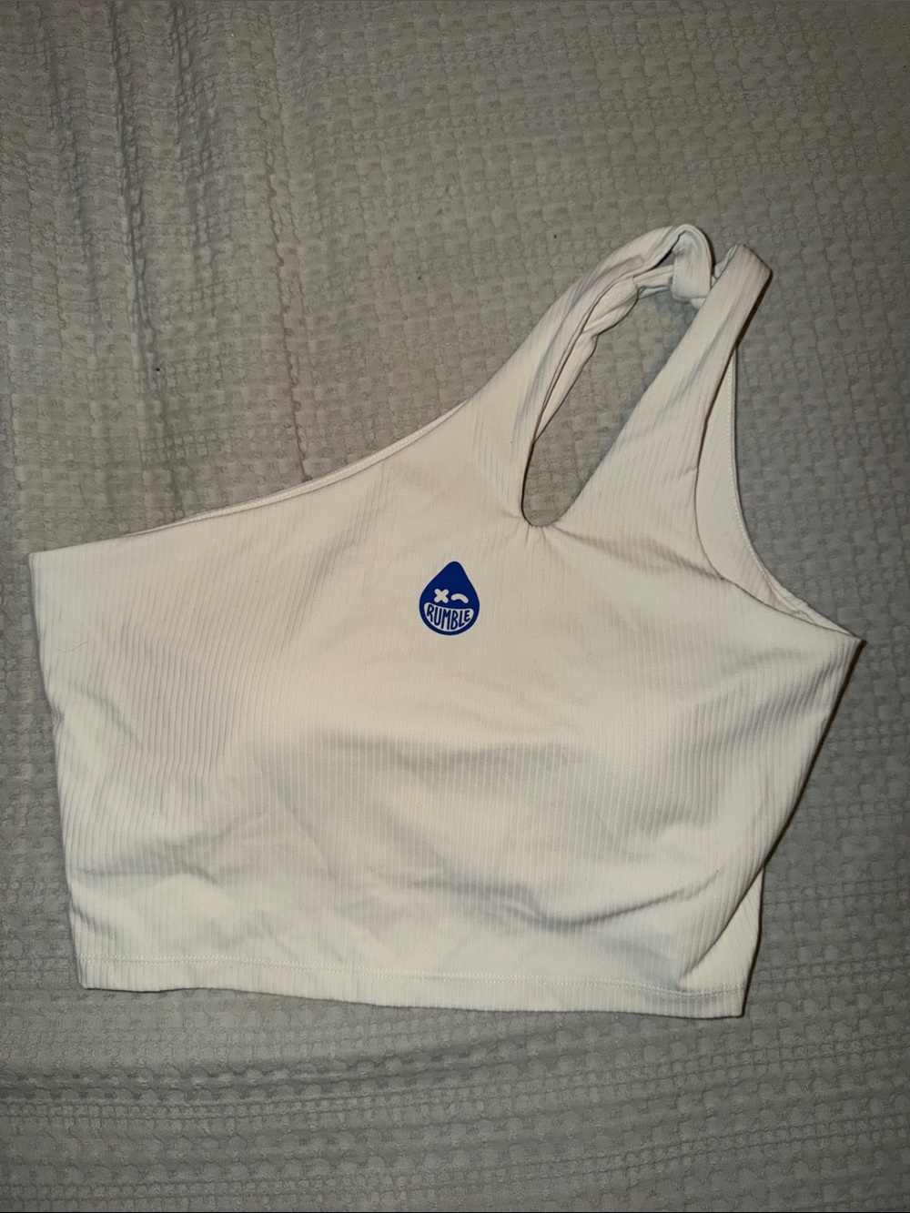 White Ribbed One-Shoulder Crop Tank Rumble Boxing